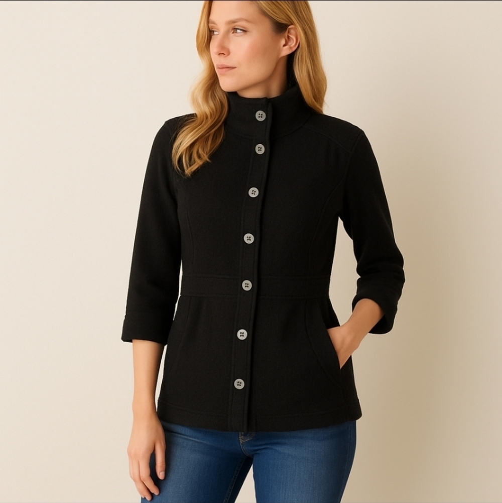 KÜHL Savina Alfpaca Fleece Jacket Size L Black Tailored Fit Customized Pleat
